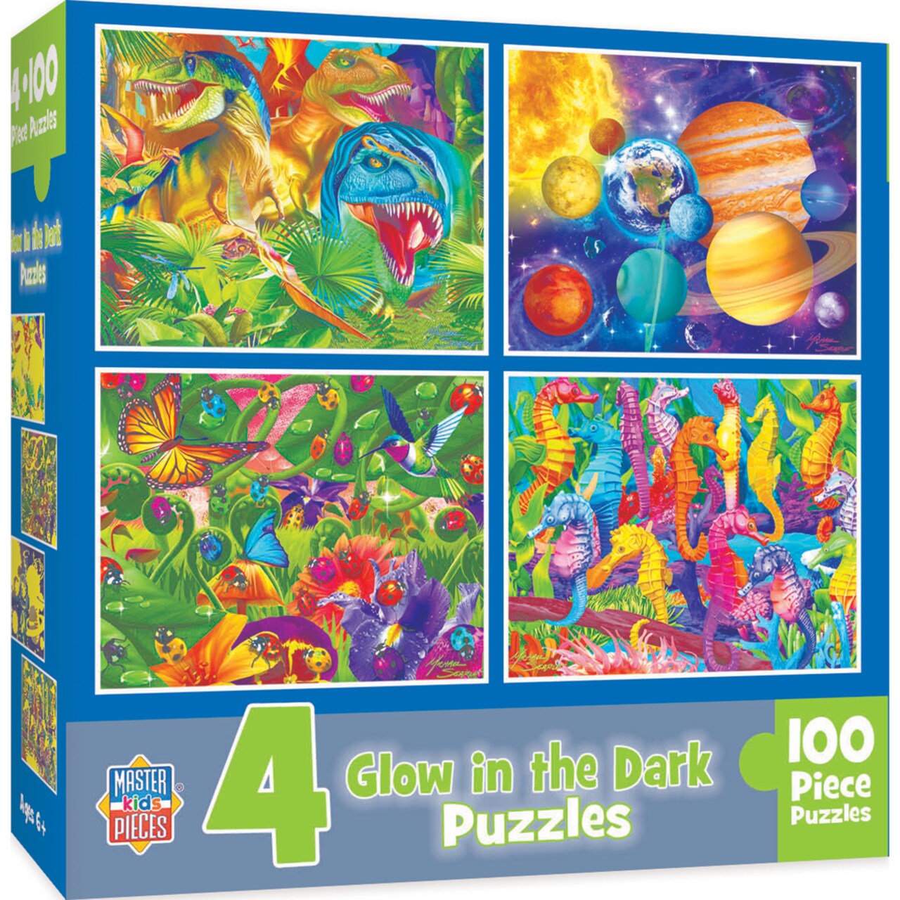 Masterpieces   Kids Jigsaw Puzzle Set - Blue Glow 4-Pack 100 Pieces